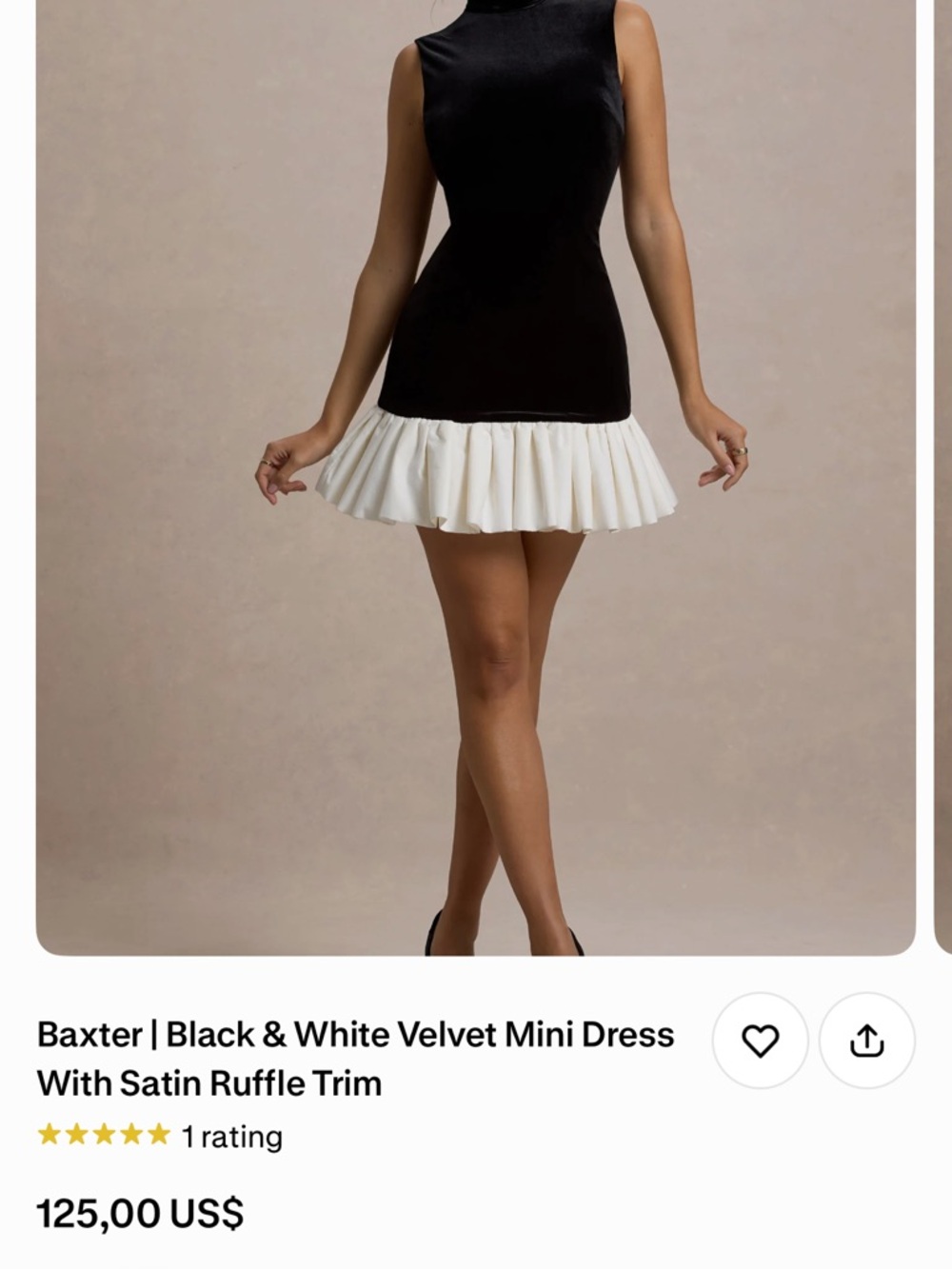 Club L London Black Mini Dress with White Ruffle Hem - Picture 4 of 5
